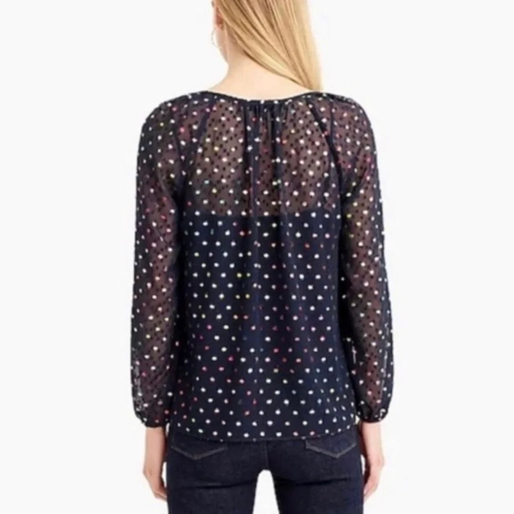 J. Crew Popover Navy Blue Rainbow Clip Dot Chiffon Top Size Medium K4385